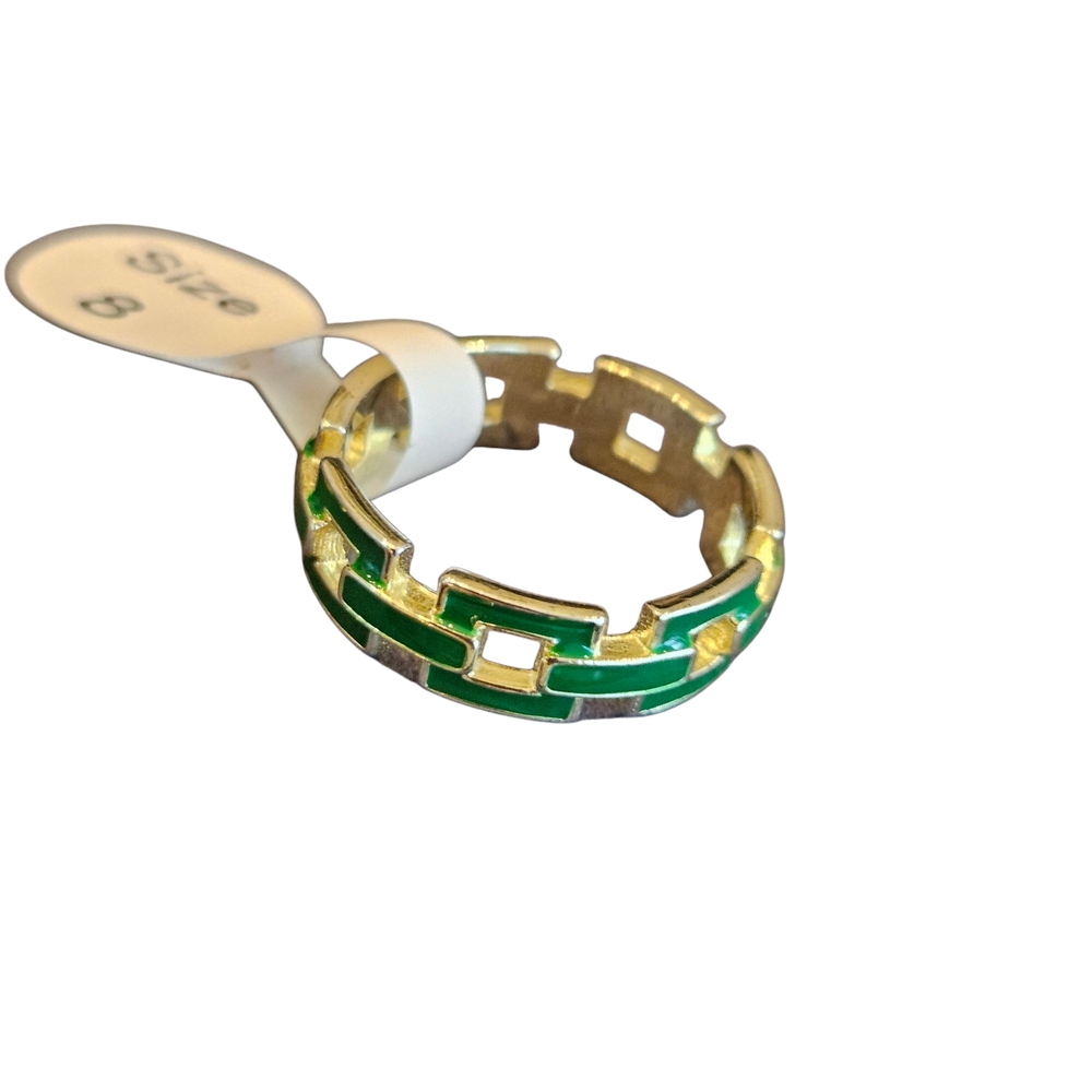 NWT - Green Enamel and Gold Chain Link Ring - Size 8
